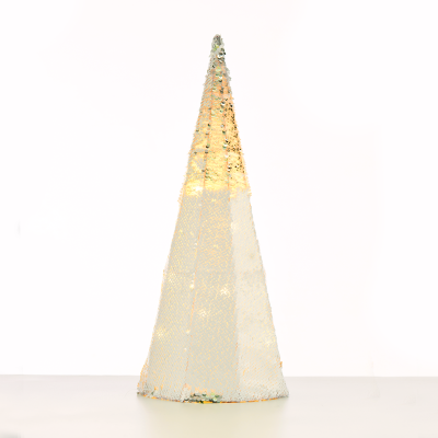 ^ "SILVER & WHITE SEQUIN CONE TREE" 35 WW LED ΛΑΜΠ. ΜΠΑΤ. 3ΧΑΑ,IP20 Φ27.5X90CM  -X1135117